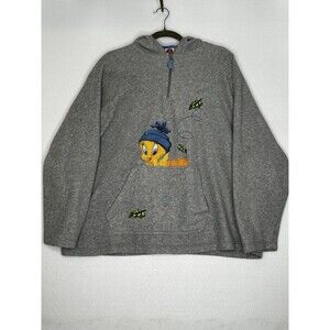 Vintage Looney Tunes Tweety Embroidered Fall Gray Hoodie Quarter‎ Zip Size XL